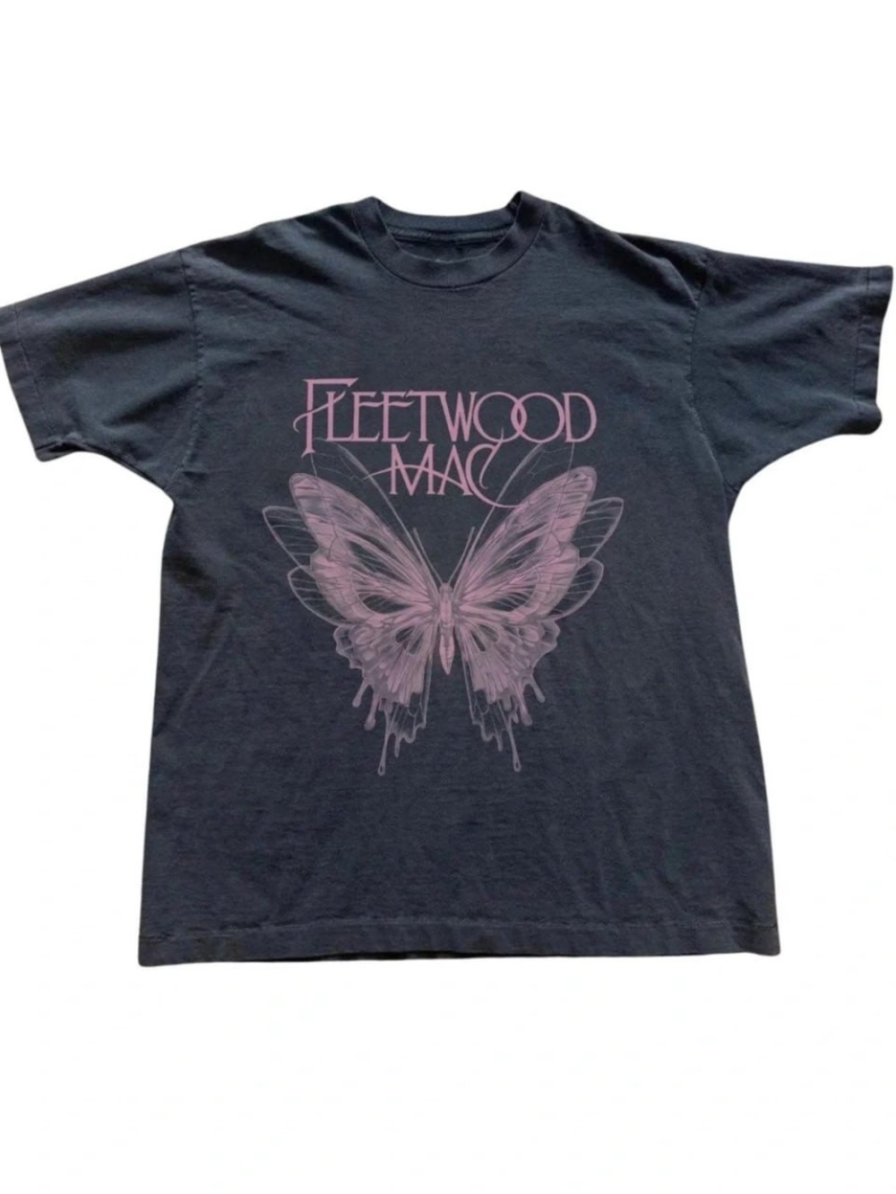 Black Tee with Pink Fleetwood Mac Butterfly Graphic
